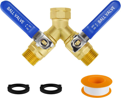 2 Way Hose Splitter, GHT3/4 Water Hose Splitter For Outdoor Spigot | for Yard Irrigation,Individual Shut Off Valves,Heavy Duty Brass ,Full Flow Port,Double Spigot,Swivel Joint