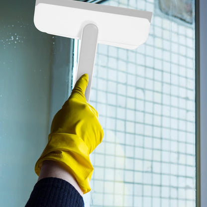 Multipurpose Window Squeegee with Double-Sided Glass and Screen Brush, Aluminum Alloy Frame, Small Home Glass Door and Shower Squeegee for Cleaning, White