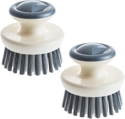 Dish Scrub Brush,Ergonomic Grip Palm Brush,Kitchen Scrub Brushes for Cleaning, Dish Scrubber with Stiff Bristles for Sink, Pots, Pans (Grey+Black)
