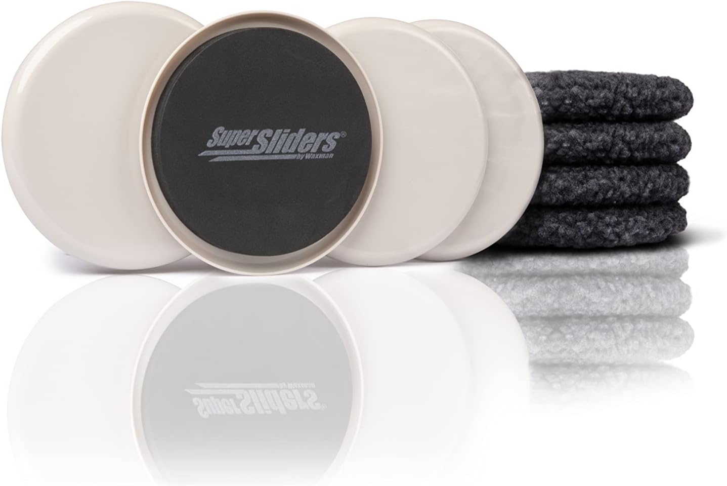 Super Sliders 3 1/2" Reusable 2-in-1 Furniture Carpet Sliders with Hardwood Socks to Slide Items Easily without Damage Across Any Surface, Beige (4 Pieces)