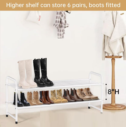 KEETDY 3-Tier Long Shoe Rack for Closet Metal Shoe Organizer for Entryway, Wide Stackable Shoe Storage Shelf with Sturdy Wire Grid for Closet Floor, Bedroom, Black
