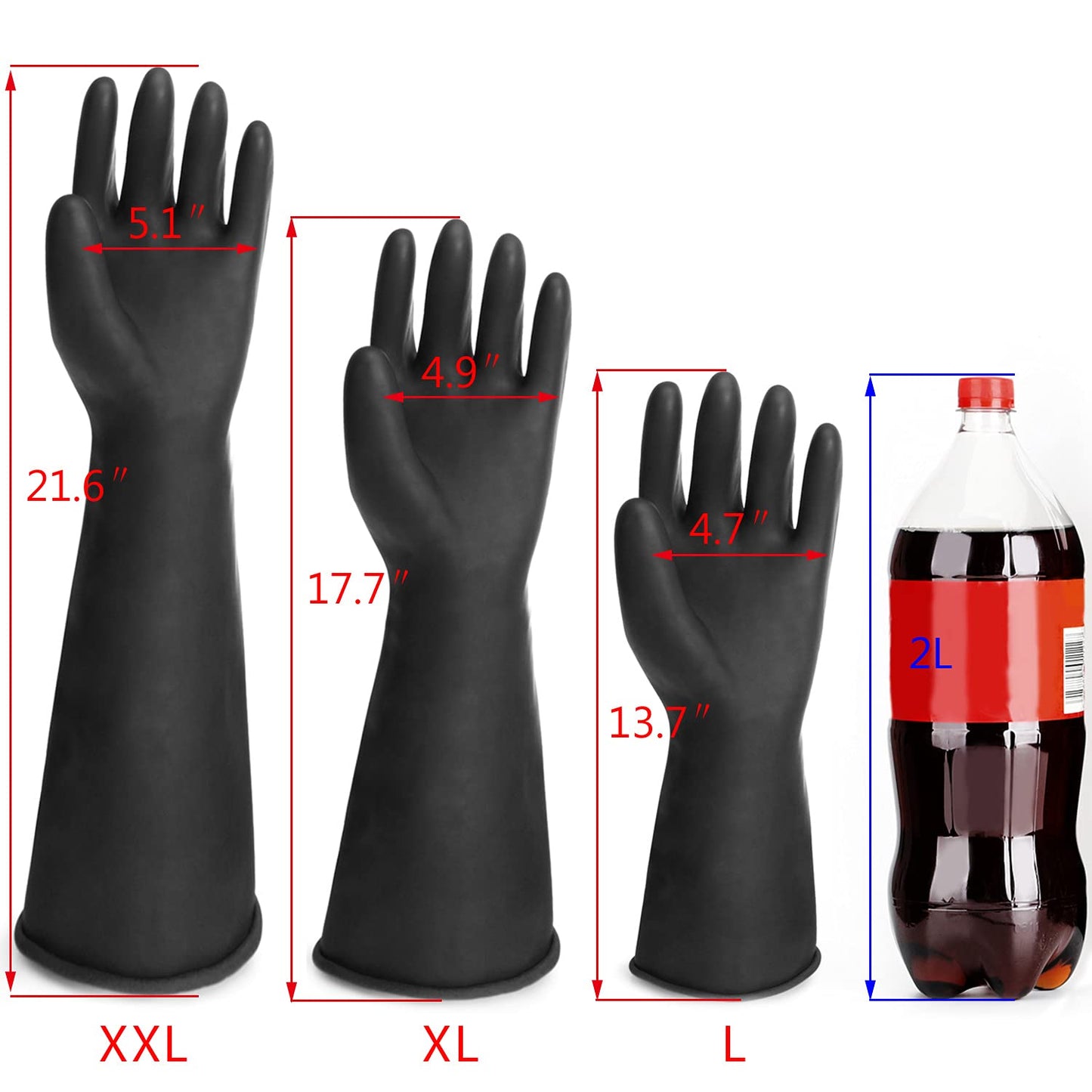 Black Rubber Gloves Extra Large, 22" Long Chemical Resistant Gloves, Waterproof Reusable Dishwashing Household Cleaning Safety Work Heavy Duty Industrial Rubber Glove, 1 Pair XXL
