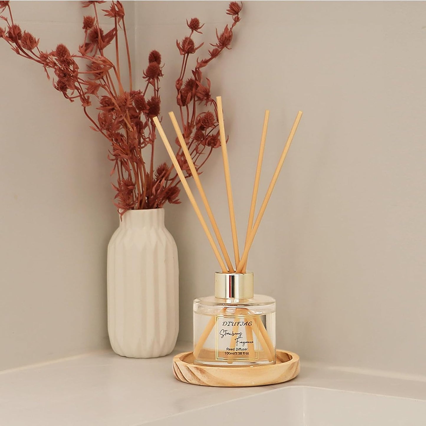 100ml Scent Diffuser with 6 Fiber Sticks, 3.5 oz Reed Diffuser Set Aromatherapy Fragrance Diffusers Air Fresheners for Home Bedroom Bathroom (Coconut)