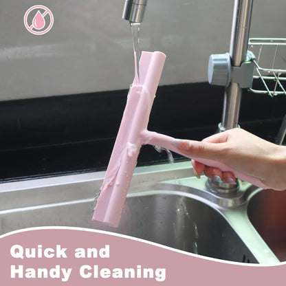 Squeegee for Shower Glass Doors, Resilient Loop - No-Drill & Adhesive Hook, Silicone Shower Squeegee with Stainless Steel Core, Cleaning Tool for Home, Kitchen, Bathroom & Car - Black