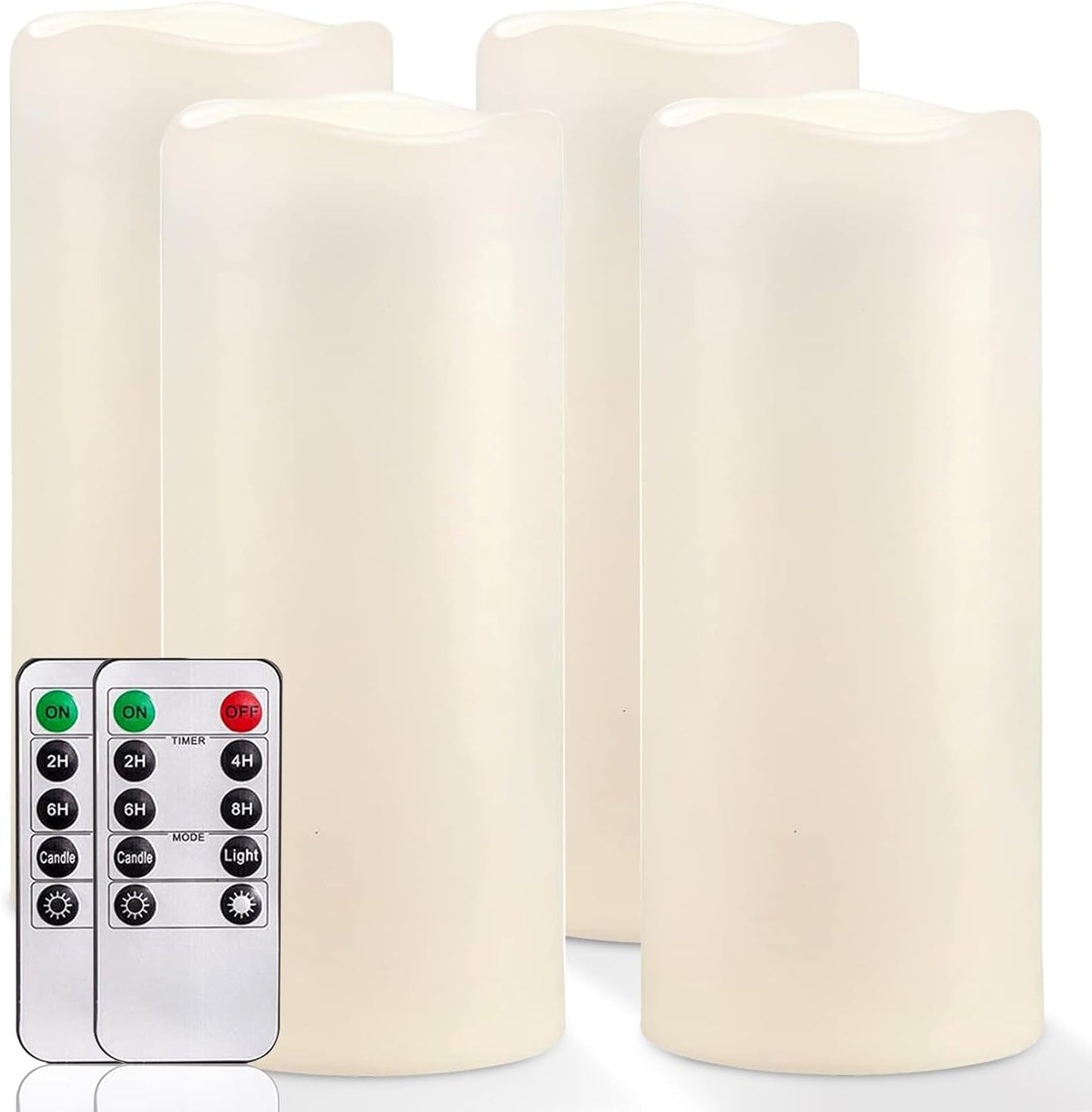 Homemory 6" 8" 10" x 4" Waterproof Outdoor Flameless Candles, Battery Operated Flickering LED Pillar Candles with Remote and Timers for Indoor, Plastic, Ivory White