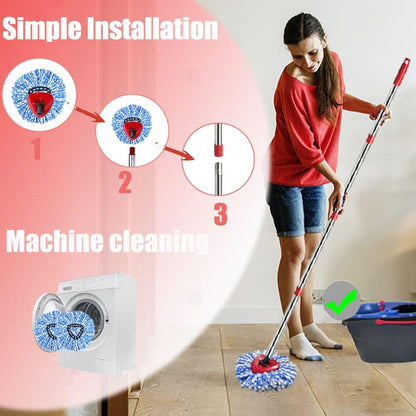 ANREKEYH Spin Mop Head, Base, Handle Replacement for O-Ceda EasyWring Microfiber Spin Mops, 2 Microfiber Mop Refills, 1 Triangle Head Cover and 30-58in Handle Set Combo (White(1 Tank System))