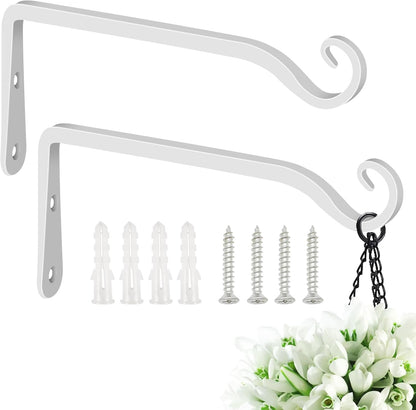 FEED GARDEN Heavy Duty Plant Hangers Outdoor Indoor, 8 Inch 2 Pack Metal Hanging Bracket Holds Up to 44 lbs, Wall Brackets for Hanging Baskets, Bird Feeders,Wind Chime& Lanterns, Black