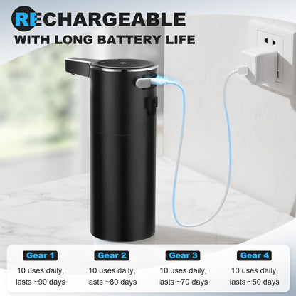 Automatic Soap Dispenser Liquid Touchless: 13.52oz/400ml Wall USB Rechargeable - 4-Level Adjustable Modern Electric Hand Soap Dispenser - Kitchen Bathroom Kids Family Black
