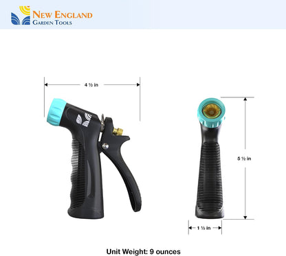 Industrial Hot/Cold Water Jet Hose Nozzle 500012 with Threaded Tip, Rear Trigger and Comfort Grip by New England Garden Tools for Cleaning Kitchens & Work Sites, Watering Plants & Yards, Washing Cars