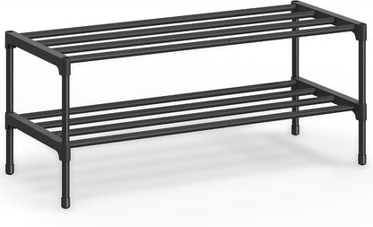 SONGMICS 2-Tier Shoe Rack for Closet, Compact Metal Shoe Organizer Shelf for Entryway, Bedroom, Small Spaces, Stackable, 11.8 x 24.5 x 12.2 Inches, Black ULSA122BH01
