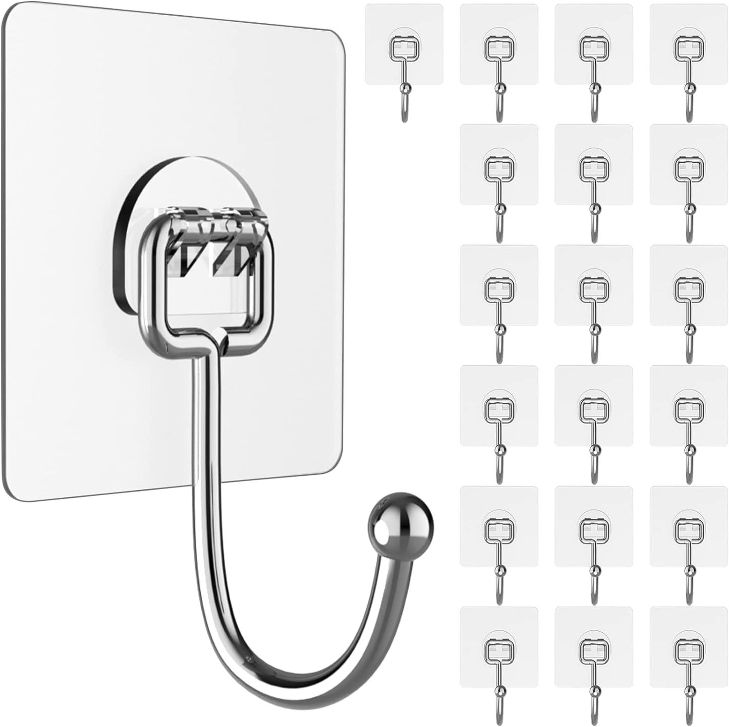 Large Hooks for Hanging Heavy-Duty 44Ib(Max) 10 Packs, Wall Hangers without Nails Self-Adhesive Traceless Clear and Removable, Waterproof and Rustproof Multiple Uses for Bathroom Kitchen Home