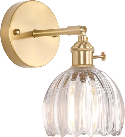 Shenmoyl Vintage Battery Operated Wall Sconce with Transparent Tulip Glass Lampshade Rechargeable Battery Powered Wall Light with Remote Control for Bedside Bedroom Doorway, Set of 2