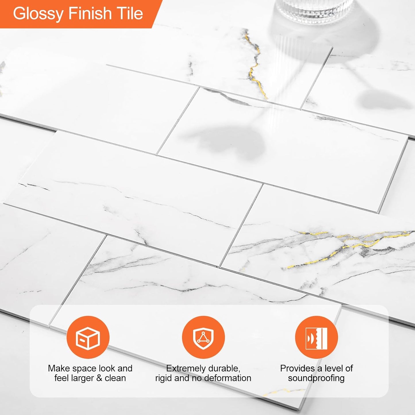 10- Sheet Polished White Peel and Stick Backsplash, 12’’Luxury PVC Ceramic Look Self Stick Subway Tiles, Waterproof Peel and Stick Wall Tiles for Kitchen and Bathrrom