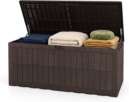 Tangkula 25 Gallon Waterproof Outdoor Storage Box with Lockable Lid | PP Resin, Wicker Patterned, Indoor Outdoor Use, Portable, Versatility, for Deck, Pool, Patio Cushions, Garden Tools