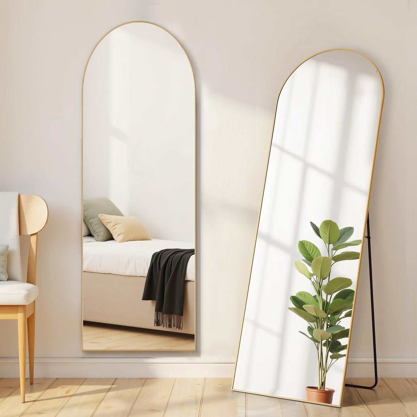 Arched Mirror Full Length, Upgraded 16"x59" Body Wall Mirrors with Shatter-Proof Glass, Floor Standing, Hanging or Leaning, Tall Arch Mirror with Stand Aluminum Alloy Frame for Bedroom, Black
