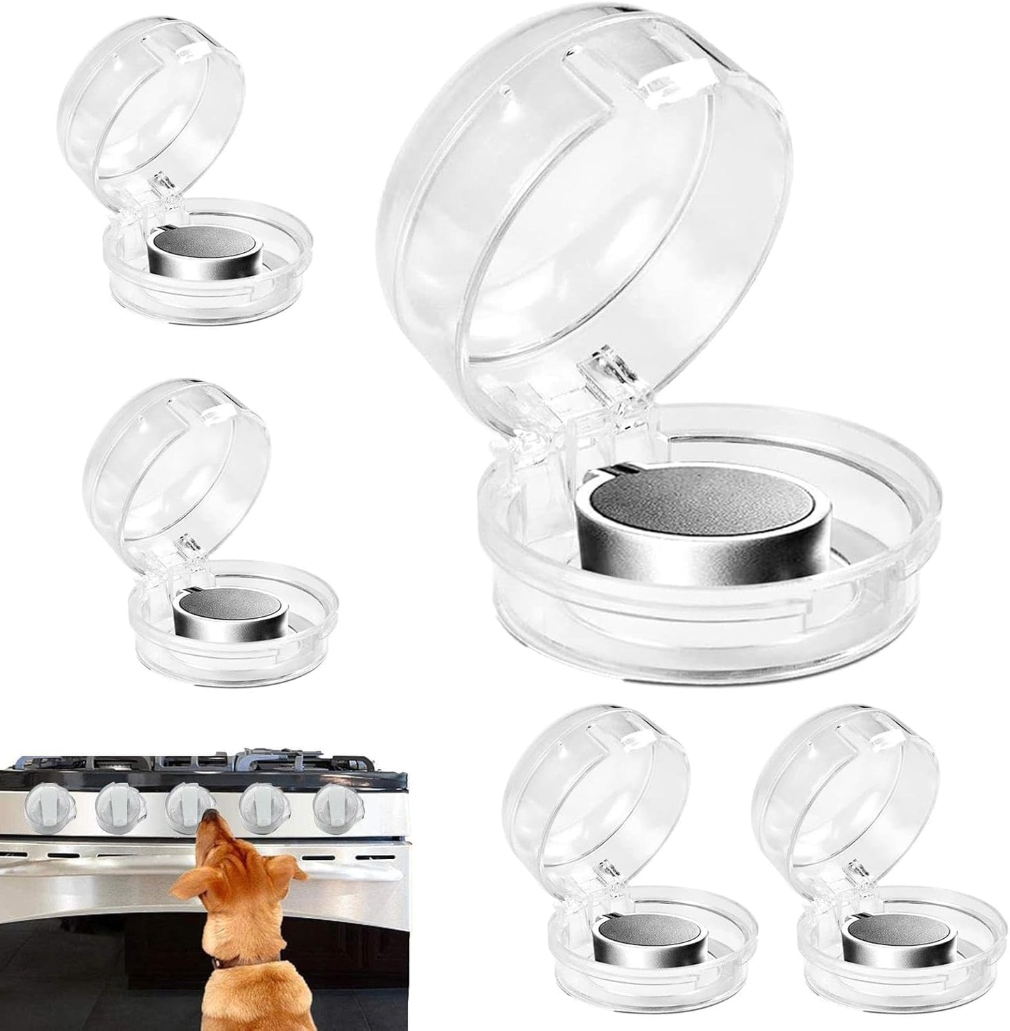 2Pcs Stove Knob Covers, Universal Fit for Gas/Electric Ovens | Safety Locks with Adjustable Adhesive, Kitchen Pet Proofing Essentials Childproof (White, Easy Removal Design)
