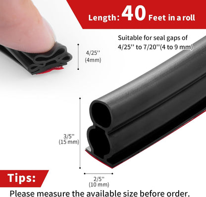 40 Feet Rubber Weather Stripping Door Seal Large Gap, Extra Thick Self-Adhesive D-Shaped Door Weather Stripping Seal Strip for Door Frame Door Insulation Strip Soundproofing (White)