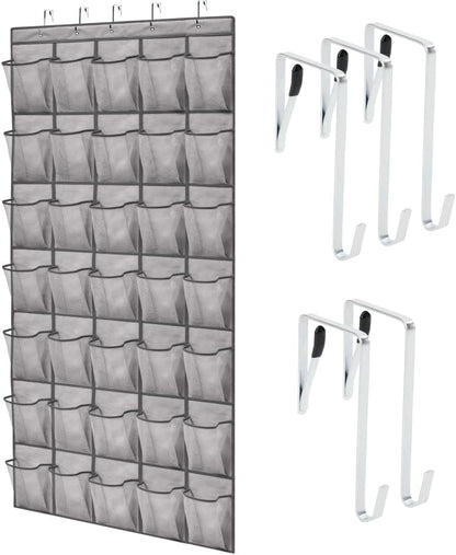 GORILLA GRIP Over the Door Shoe Organizer, 24 Large Breathable Mesh Pockets, Space Saving Hanging Storage Holder, Closet Rack Hanger Holds Up to 40 lbs, Hangs on Closets for Shoes, Accessories, Grey