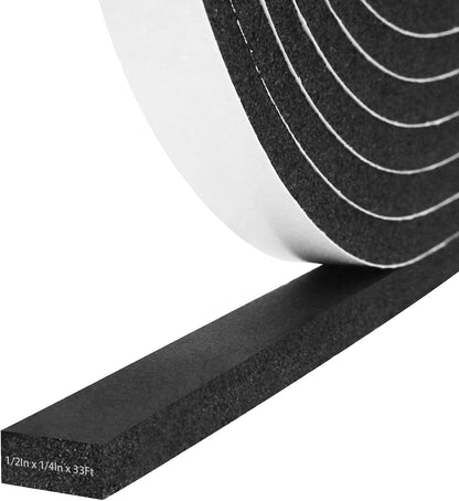 Storystore Weather Stripping Door Seal Strip, 1/2In x 1/4In x 16.5FT Self Adhesive Foam Tape for Door Window Insulation Soundproofing Weatherstrip, High Density Foam Seal for Doors Windows Furniture