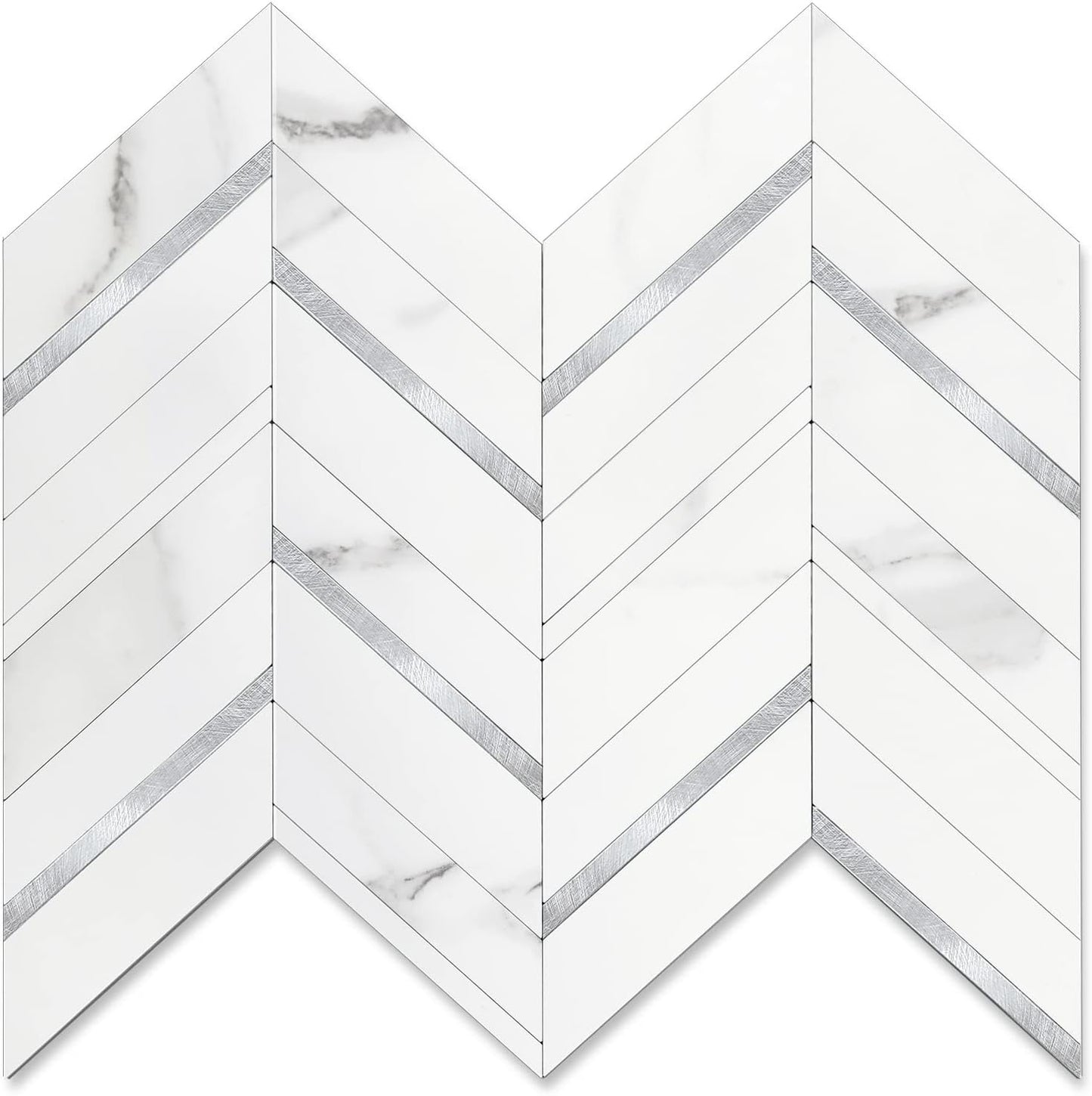 STICKGOO 10-Sheet Herringbone Tile Peel and Stick Backsplash, Beige Mixed Metal Gold PVC Stick on Backsplash, Self Adhesive Wall Tile for Kitchen and Bathroom