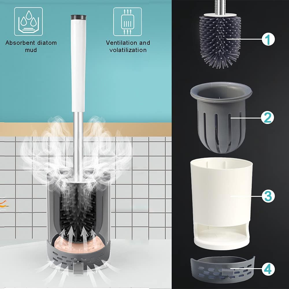 Toilet Brush with Holder Set, Silicone Toilet Bowl Brush for Bathroom Cleaning Toilet Bowl Brush Set Cleaner for Bath Storage and Organization