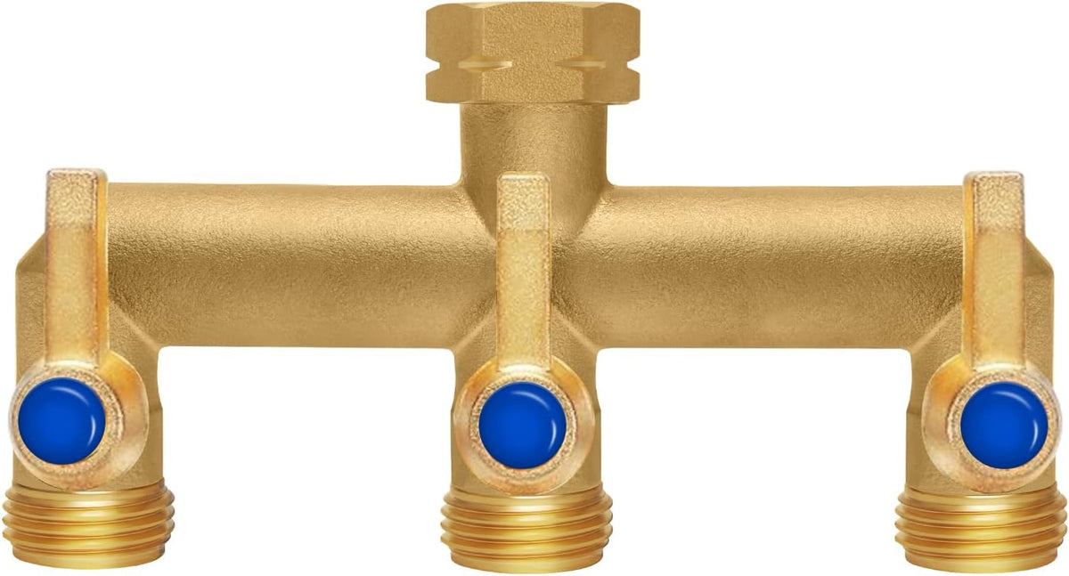 Brass Garden Hose Splitter 2-Way Heavy Duty - 3/4" GHT Threads with 2×304 Stainless Steel Handles, High Flow Design for Efficient Water Distribution