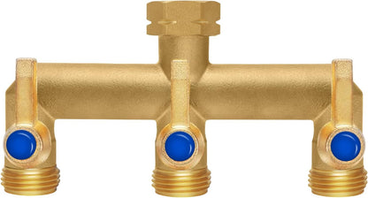 Brass Garden Hose Splitter 2-Way Heavy Duty - 3/4" GHT Threads with 2×304 Stainless Steel Handles, High Flow Design for Efficient Water Distribution