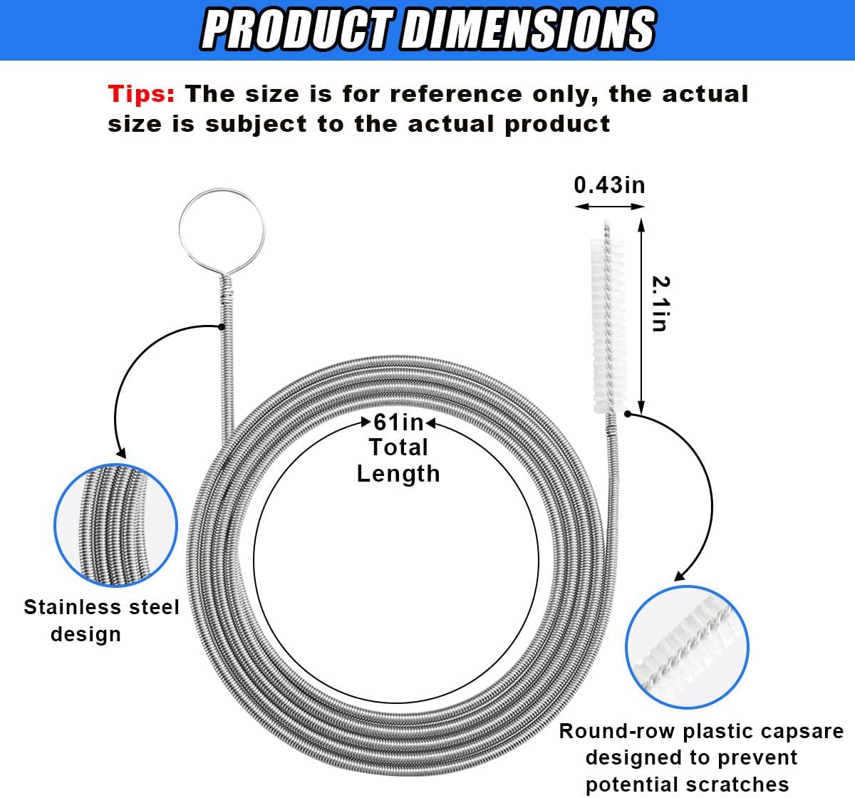 78 Inch Flexible Long Drain Brush, Nylon Stainless Steel Flexible Feeding Tube Cleaning Brush, Double Ended Elastic Slim Hose Pipe Brush Auto Sunroof Drain Hole Cleaner for Car Fridge (Black)
