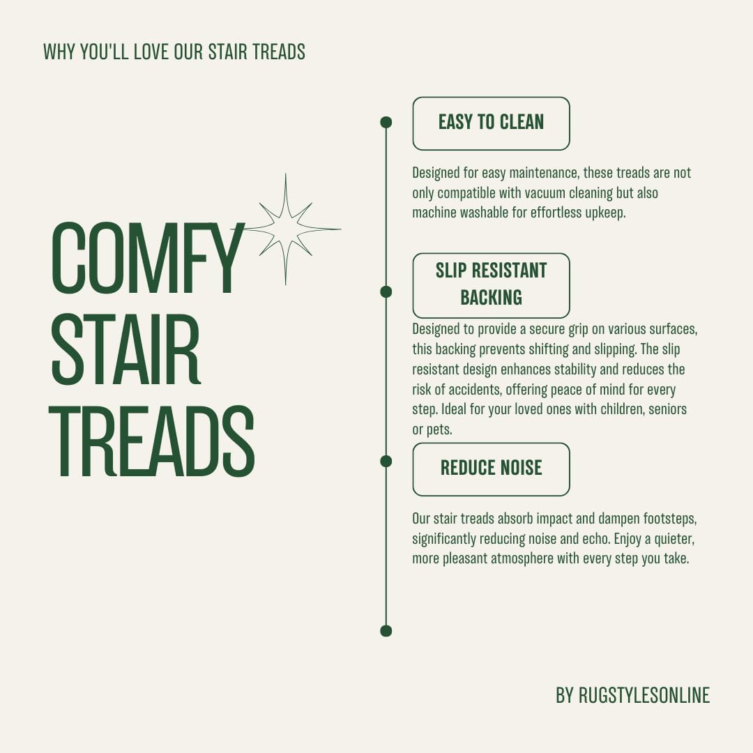 Comfy Collection Stair Tread Treads Indoor Skid Slip Resistant Carpet Stair Tread Treads Machine Washable 8 ½ inch x 30 inch (1 Piece, Beige)
