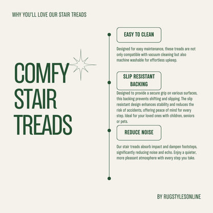 Comfy Collection Stair Tread Treads Indoor Skid Slip Resistant Carpet Stair Tread Treads Machine Washable 8 ½ inch x 30 inch (1 Piece, Beige)