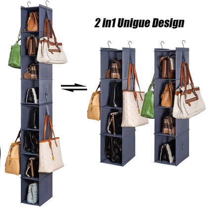 Hanging Closet Organizer Storage Shelf Rack Bag Sweater Hat Shoe | 59" Hang Closet Organization Storing Shelves Rack Display for Purse Handbag Clothes Space Saver Oxford Cloth Large Grey 2Pack