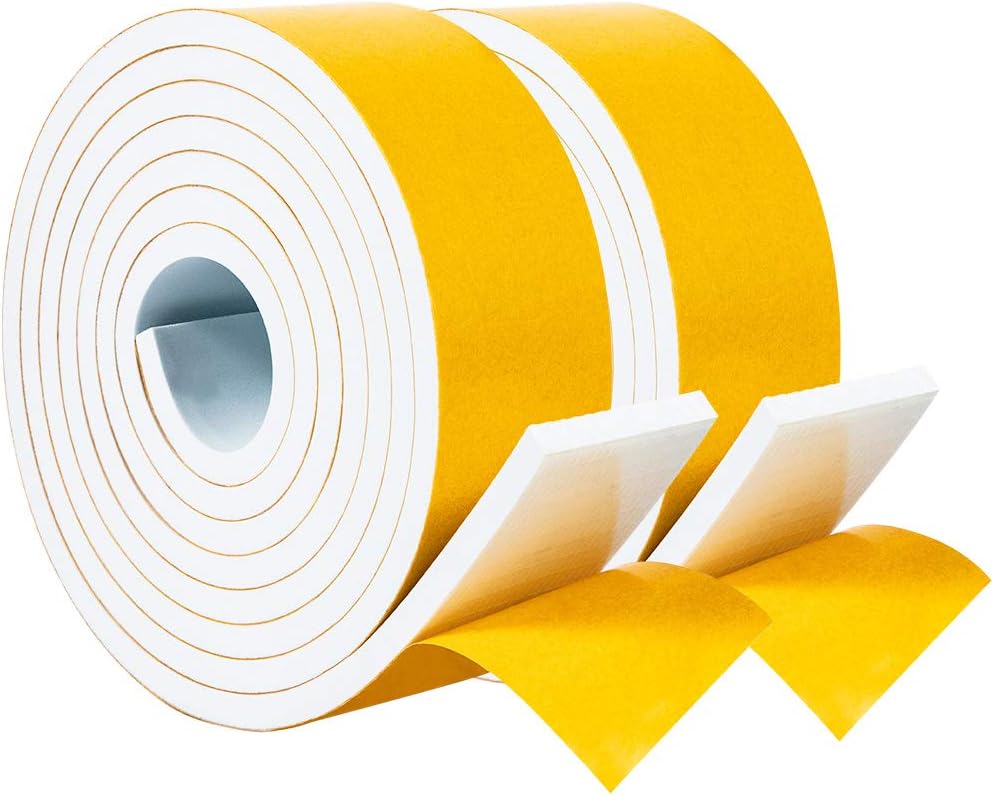 Yotache Weather Stripping Door Seal Strip White 3/8" x1/8", 50Ft Total, Foam Insulation Tape Gasket for Door Frame and Windows, 3 Rolls x 16.5Ft
