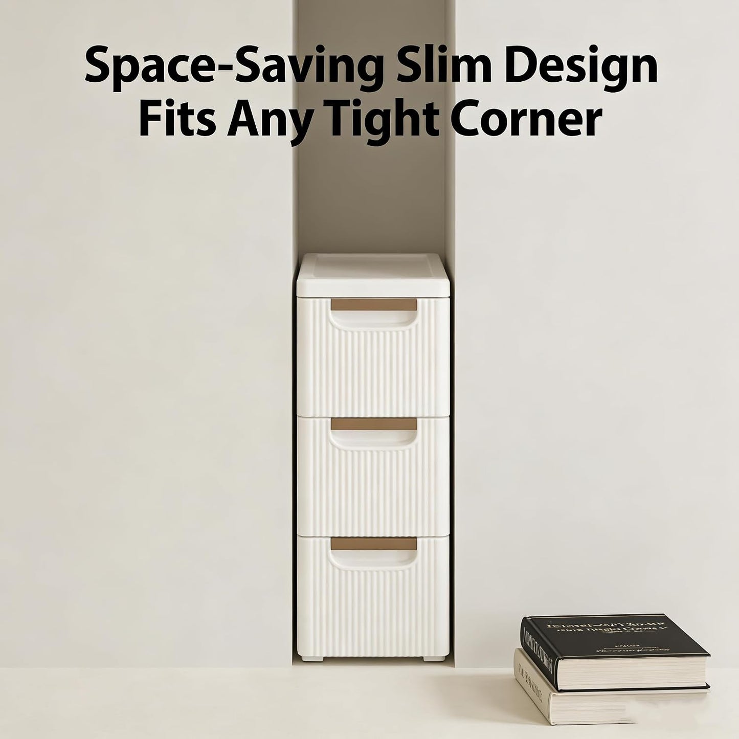 Storage Drawers on Wheels, 3-Drawer Slim Rolling Storage Cart with 4 Casters, Narrow Plastic Organizer for Bathroom Bedroom Kitchen Classroom, Space-Saving Mobile Cabinet
