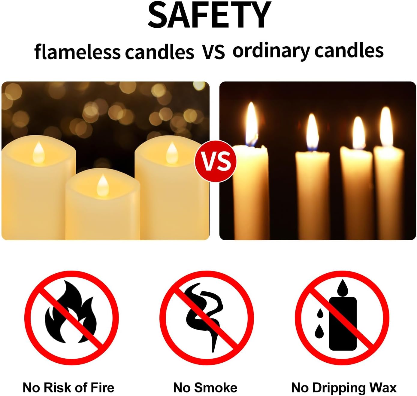 3x3 Flickering Flameless Candles Set of 2, 2AA Battery Life 600 Hours Battery Candles Flickering with Timer,3 inch Flameless Candles with Remote for Indoor/Outdoor, Ivory