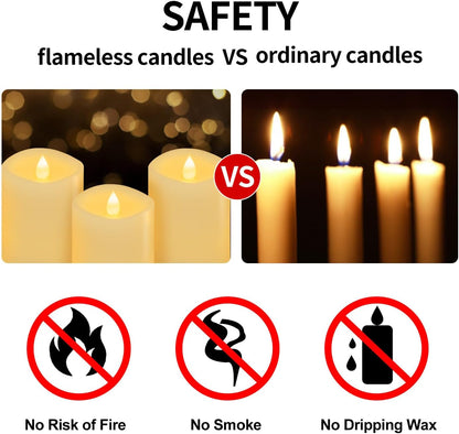 3x3 Flickering Flameless Candles Set of 2, 2AA Battery Life 600 Hours Battery Candles Flickering with Timer,3 inch Flameless Candles with Remote for Indoor/Outdoor, Ivory