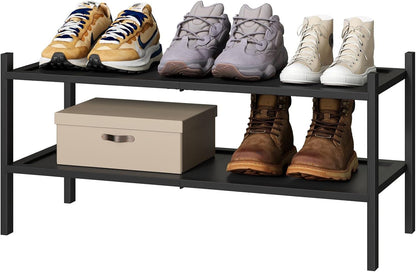 kiplant Small Shoe Rack, 4-Tier Bamboo Wood Shoe Rack for Entryway, Stackable Shoe Organizer for Hallway Closet, Free Standing Shoe Racks for Indoor & Outdoor