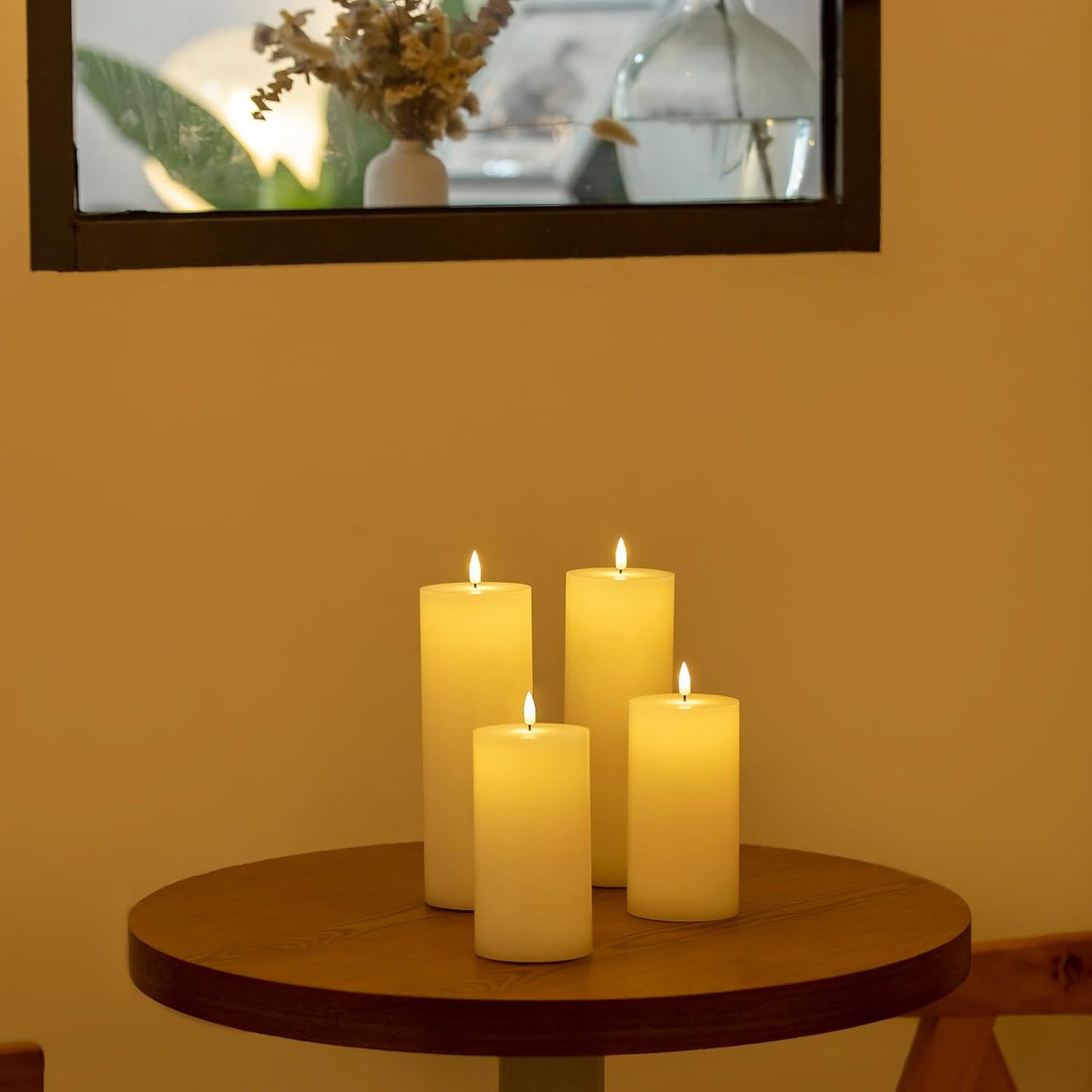 volnyus White Flameless Candles Set of 2 (3x6 inch) Flickering LED Wax Candles Battery Operated with Remote Control Timers for Night Light/Fireplace/Party Dimmable Pillar Candles Flat top