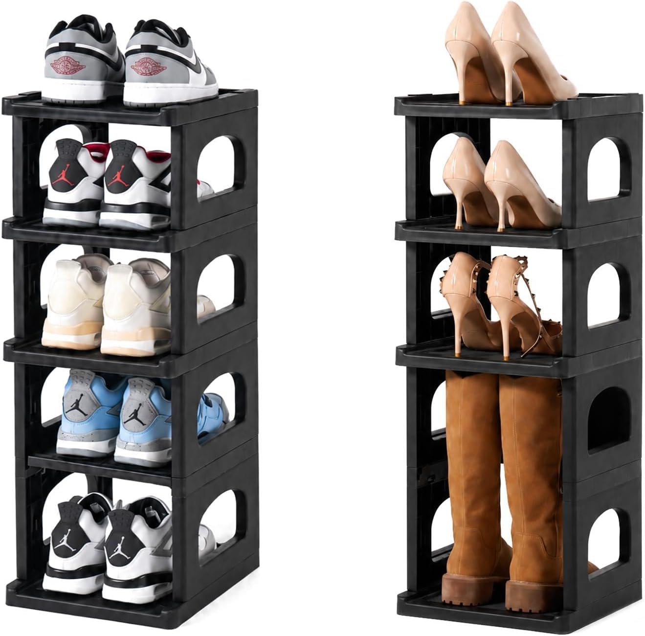 5 Tiers Vertical Shoe Rack, Narrow Free Standing Shoe Storage Organizer for Entryway and Small Closet, Stackable Shoe Holder Shelf Stability DIY, Black