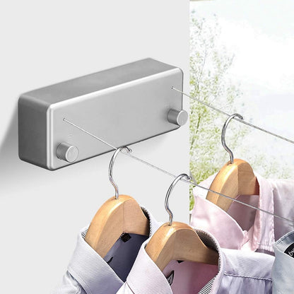 BESy Retractable Clothesline ABS case+Aluminum Dryer with Adjustable Stainless Steel Double Rope String Hotel Style Heavy Duty,Wall Mounted Method, 13.8 Feets,White