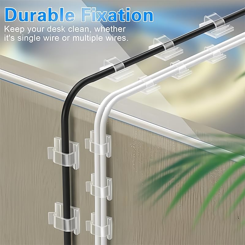50PCS Cable Clips, Clear Adhesive Cable Holder Staples, Small Wire Organizers for Desk, Office, Home & Car Cable Management, Extension Cord