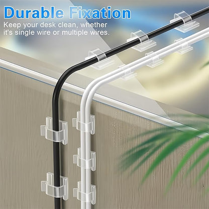 50PCS Cable Clips, Clear Adhesive Cable Holder Staples, Small Wire Organizers for Desk, Office, Home & Car Cable Management, Extension Cord