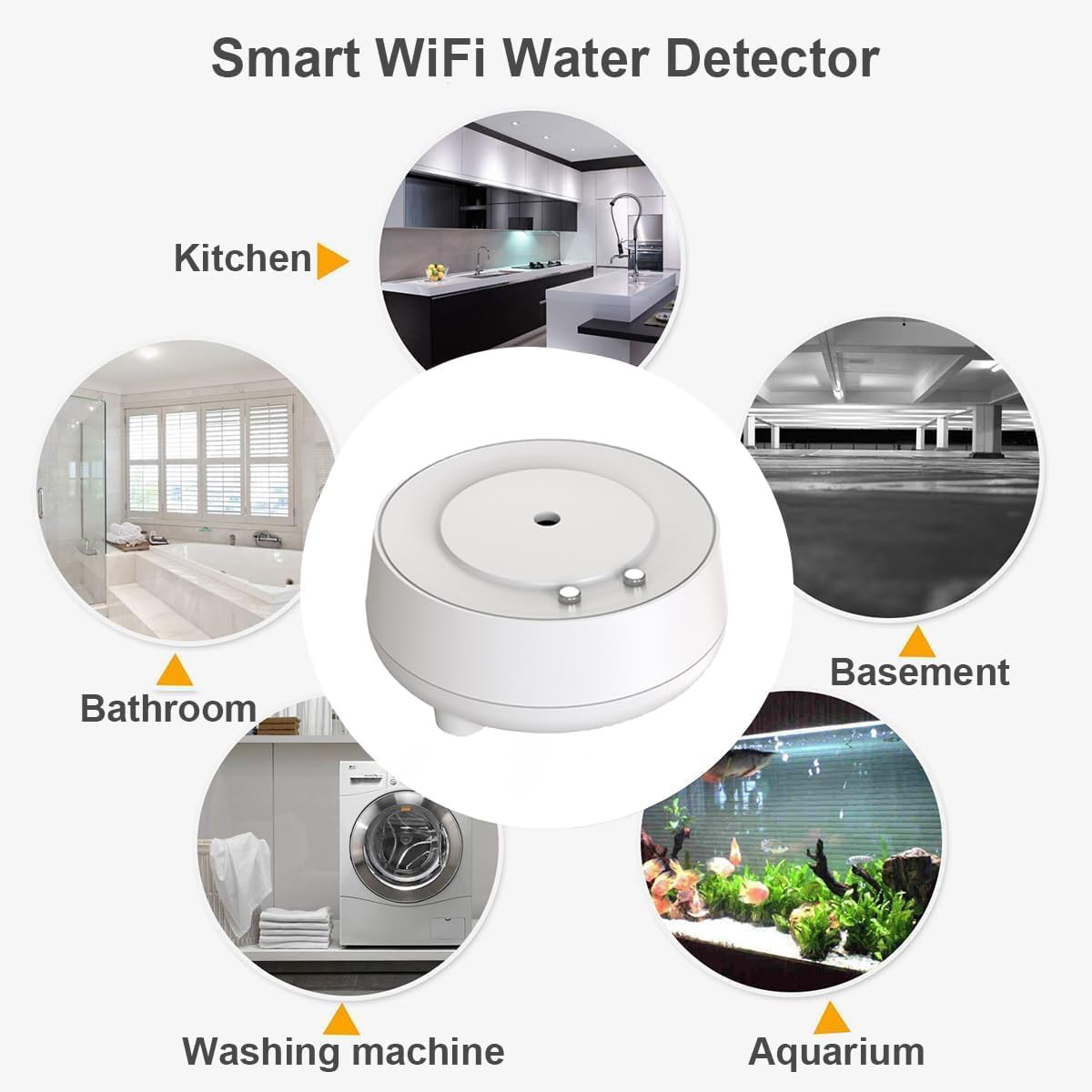Water Level Leak Alarm with 16.4Ft 2 Sensors,120dB Strobe, Metal | 9V Battery-Powered, Dual Sensors Float Switch and Leak Probe, Adjustable Volume, For Sump Pump Dishwasher Under Sink Basement