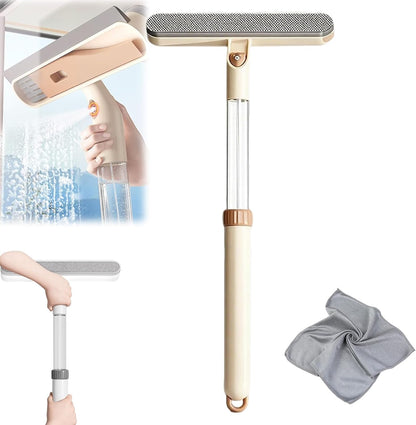 3-in-1 Double-Sided Window Screen Cleaning Brush, Window Screen Cleaner Tool with Squeegee, Dual-Use Wet & Dry Cleaning Brush with Built-in Crevice Tool, Long Handle for Home, Office & Car (Yellow*1)