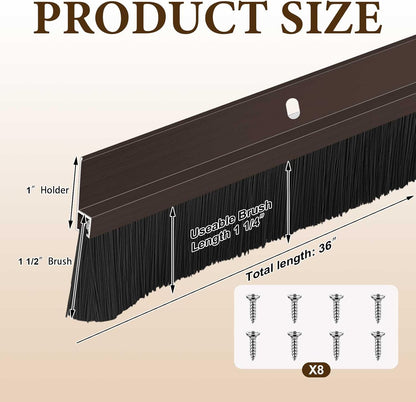 Gisafai 2 Pcs Aluminum Door Sweep with Soft PP Brush 8 Screws Long Bottom Sweep Door Brush for Exterior Home Garage Threshold Seal (36 Inches,Black)
