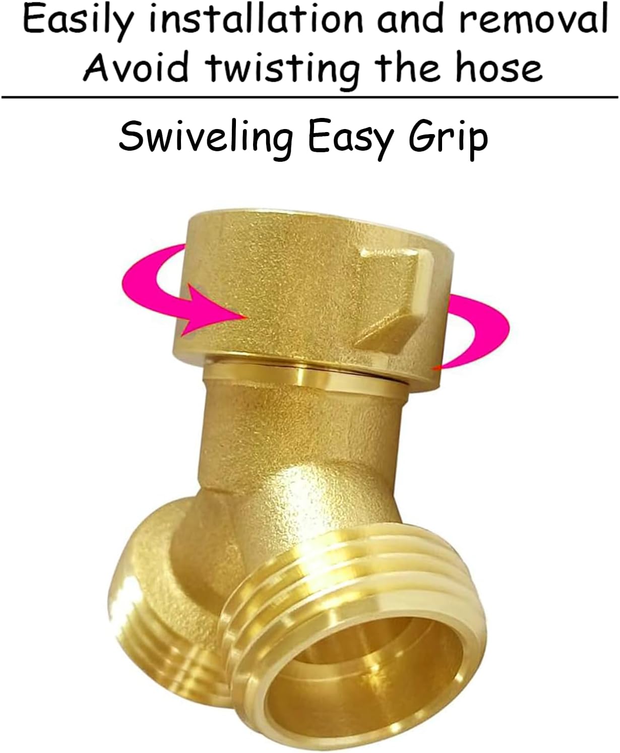 2PCS Brass 3/4" GHT Garden Hose Splitter Body Backyard 2 Way Y Shaped Swivel Connector Threaded Pipe Fitting Coupler Adapter with Washer