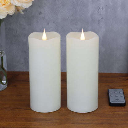 TECHLONG Flameless Candles with Remote Timer, 3D Moving Flickering Flame Battery Operated Candles Lasting 1000+ Hours, 3" x 5" Ivory Real Wax Electric LED Pillar Candles, Set of 2