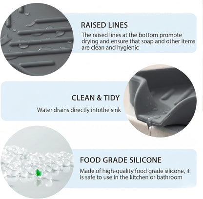 MicoYang Silicone Bathroom Soap Dishes with Drain Spout-Bathroom and Kitchen Sink Organizer,Sponge Holder,Dish Soap Tray,Perfect for Dispenser,Scrubber,Bottle,Cup on Sink or Counter-Coffee 4.9"×3.2"