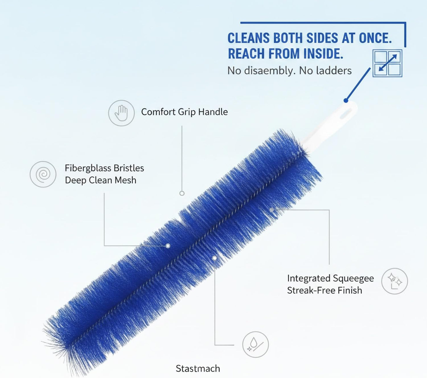 Double-Sided Window Screen Brush with Squeegee, Reaches Both Sides from Inside, Fiberglass Bristles for Mesh and Glass (1 PC)