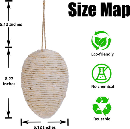 Brownlily Woven Corn Husk Wasp Nest - Sturdy Foam Core Holds Shape, Waterproof Hanging Hornet Deterrent for Patio, Garden, Porch - Rope Woven