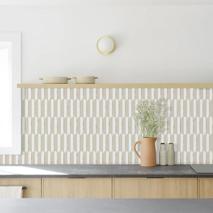 Vamos Peel and Stick Backsplash Seamless Tile for Kitchen and Bathroom,White and Beige Slate PVC Mixed Light Gold Self Adhesive Fish Scale Metal Mosaic Tiles (10 Sheets)